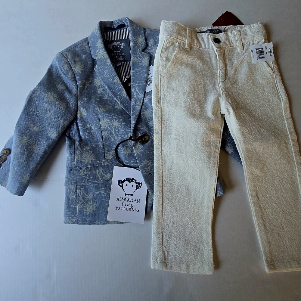 Appaman Kids Blue Blazer and Cream Pants Set